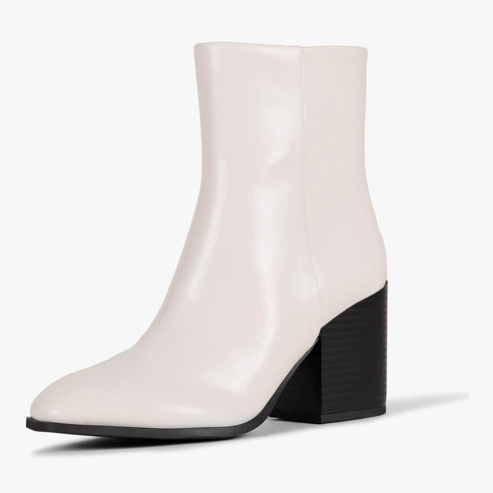 Women’s White Block Heel Ankle Boots